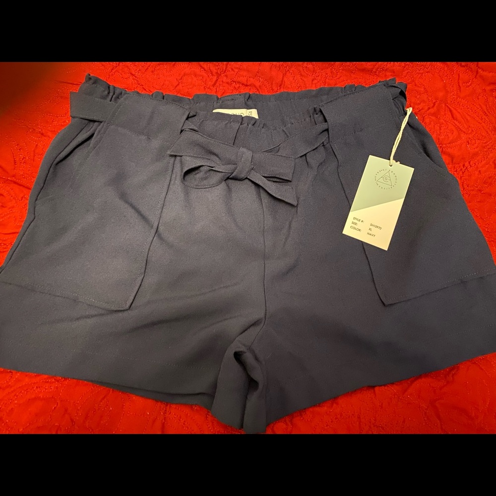 Navy High Waisted Shorts with Tie